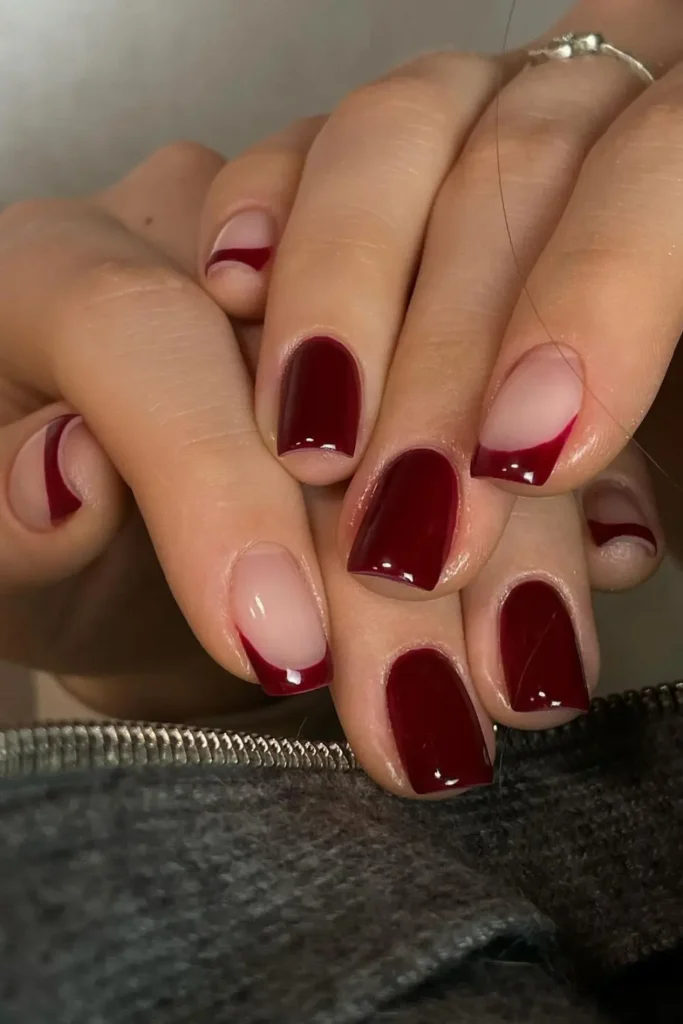 Deep burgundy long nails with glossy finish and gold accents. This is  a first stunning long fall nail design ideas