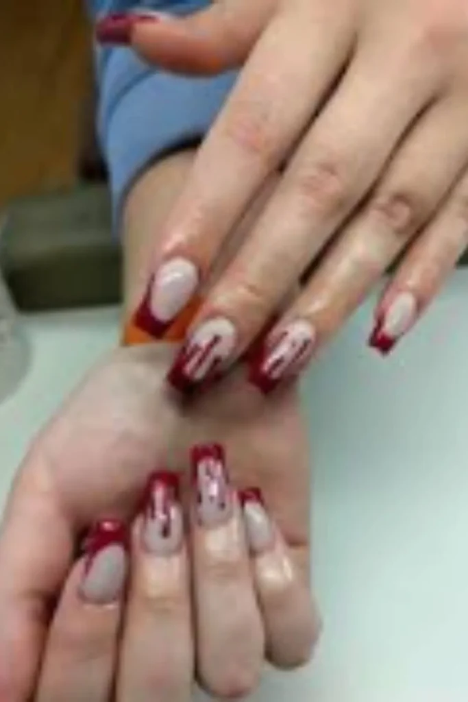 Blood-Drip French Tips Halloween Nail Art 