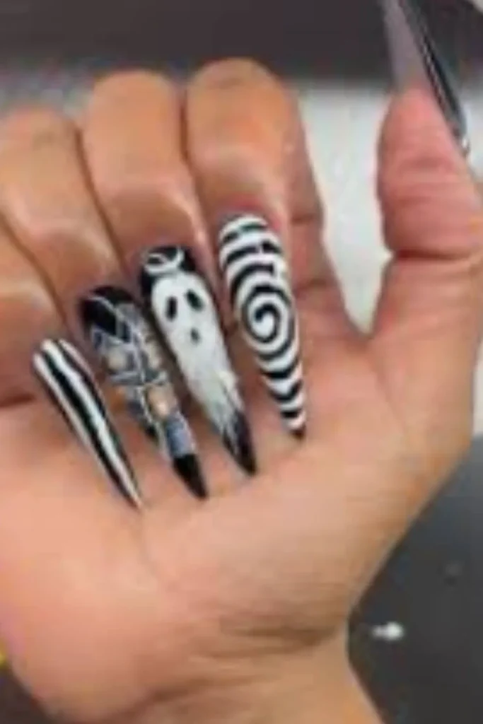 Glow-in-the-Dark Ghosts Halloween Nail Art