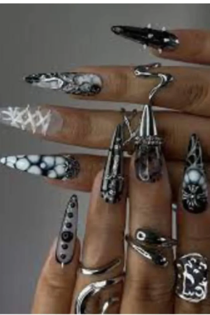 Metallic Chrome Horror Halloween Nail Art