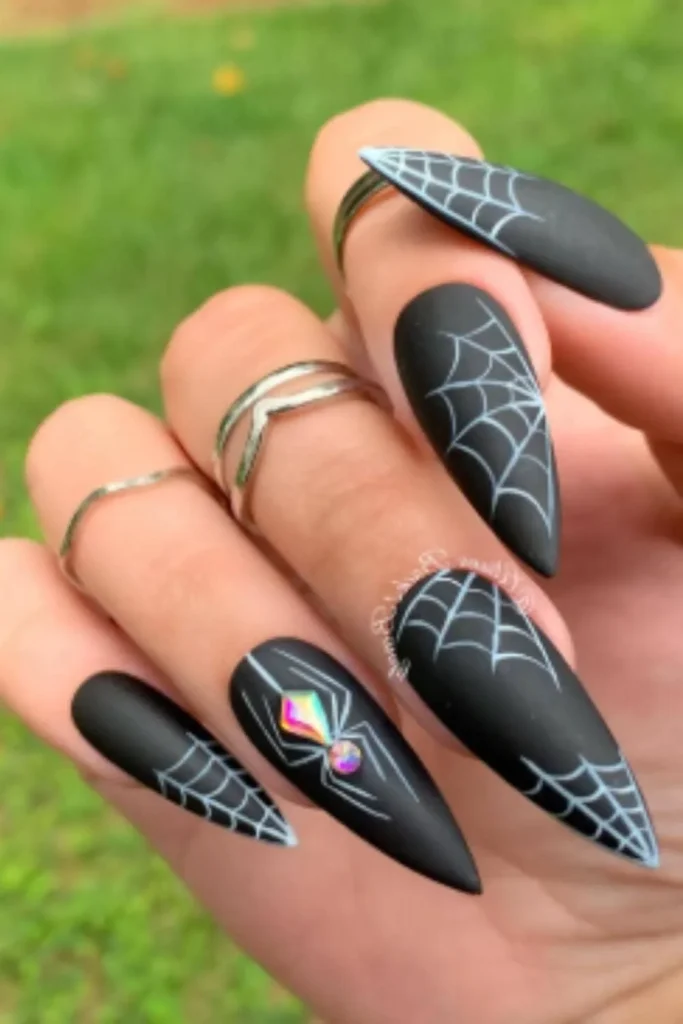 Spider Web Accents Halloween Nail Art